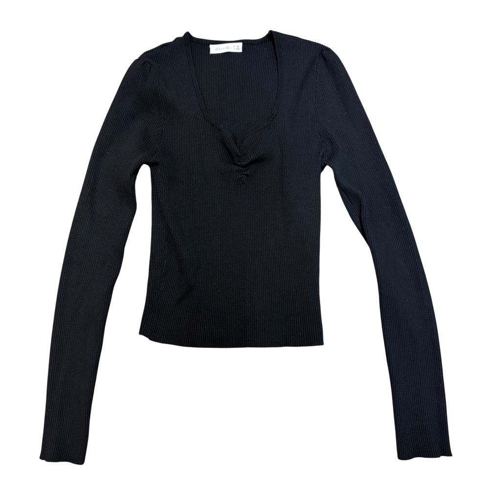 Active USA Black Ribbed Long Sleeve Sweetheart Neck Top Medium